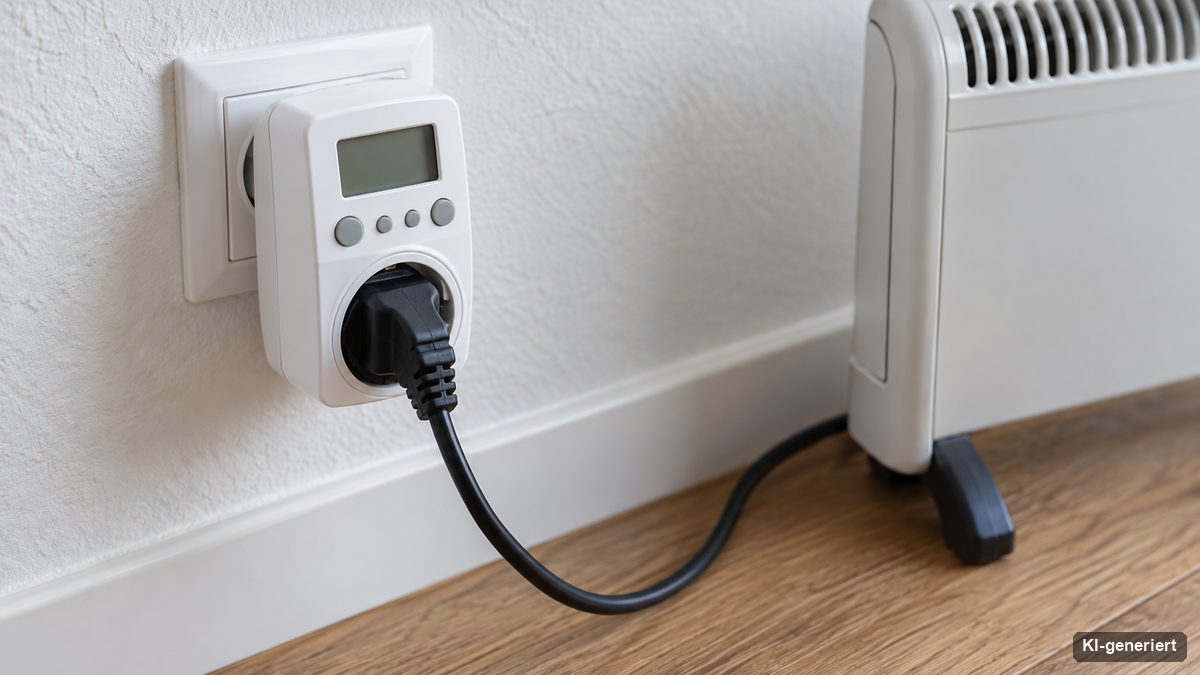 Steckdosenthermostat mit Display neben einer Wandsteckdose