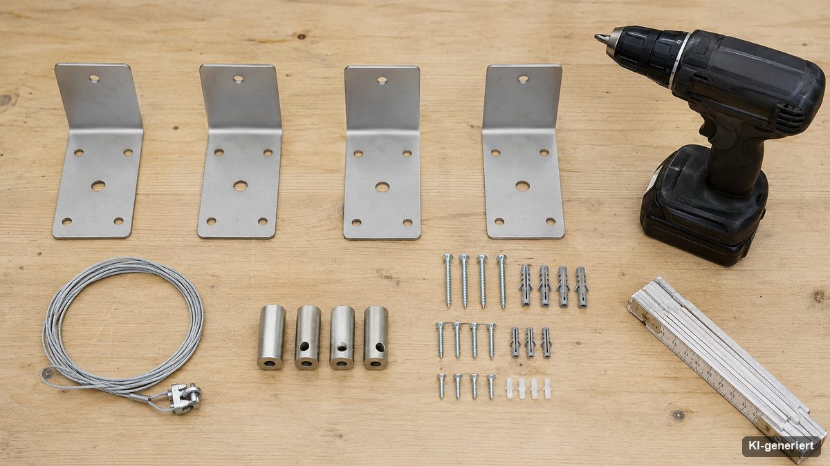 Deckenhalterung mit Abstandshaltern und Montagematerial auf einer Werkbank
